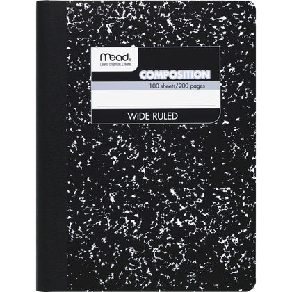 Mead Wide Ruled Composition Notebook: 100 Sheets 7 1/2’’ x 9 3/4’’ Black Marble Cover - Notebooks
