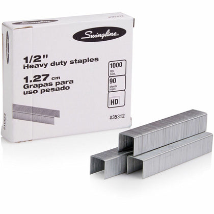 Swingline Premium Heavy-Duty Staples: 1/2’’ Leg Holds 90 Sheets - 1000/Box - Staples & Staple Removers