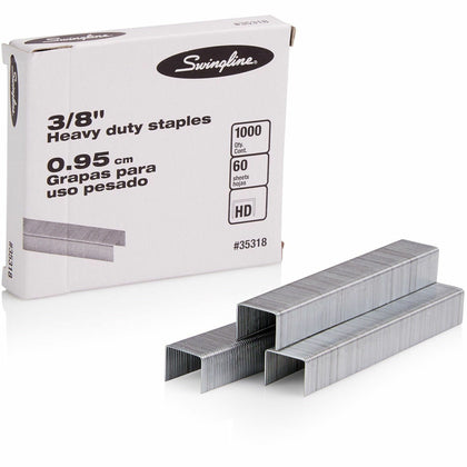 Swingline Premium Heavy-Duty Staples: 3/8’’ Leg Holds 60 Sheets - Chisel Point - Silver - Staples & Staple Removers