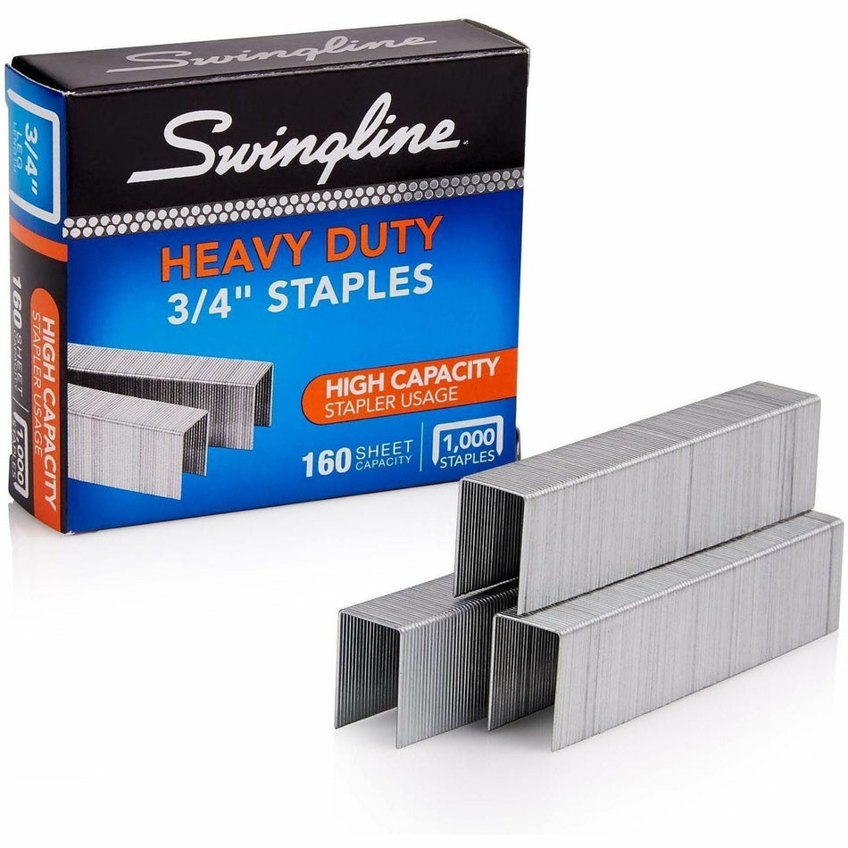 Swingline Premium Heavy-Duty Staples - Heavy Duty - 3/4" Leg - Holds 160 Sheet(s) - for Paper - Chisel Point - Silver - 100 Per Strip - 1000 / Box