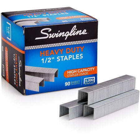 Swingline Staples - Heavy Duty - 1/2" Leg - Holds 90 Sheet(s) - for Paper - Heavy Duty, Chisel Point - 100 Per Strip - 5000 / Box