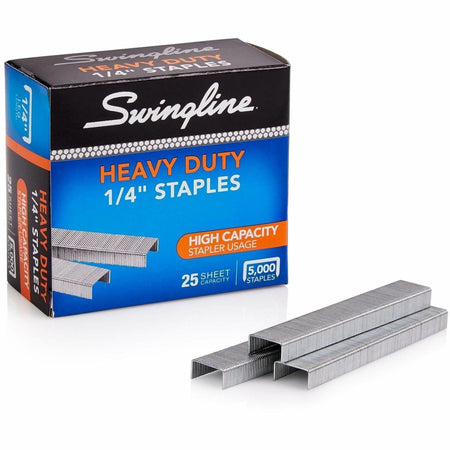 Swingline Staples - Heavy Duty - 1/4" Leg - Holds 25 Sheet(s) - for Paper - Heavy Duty, Chisel Point - 100 Per Strip - 5000 / Box