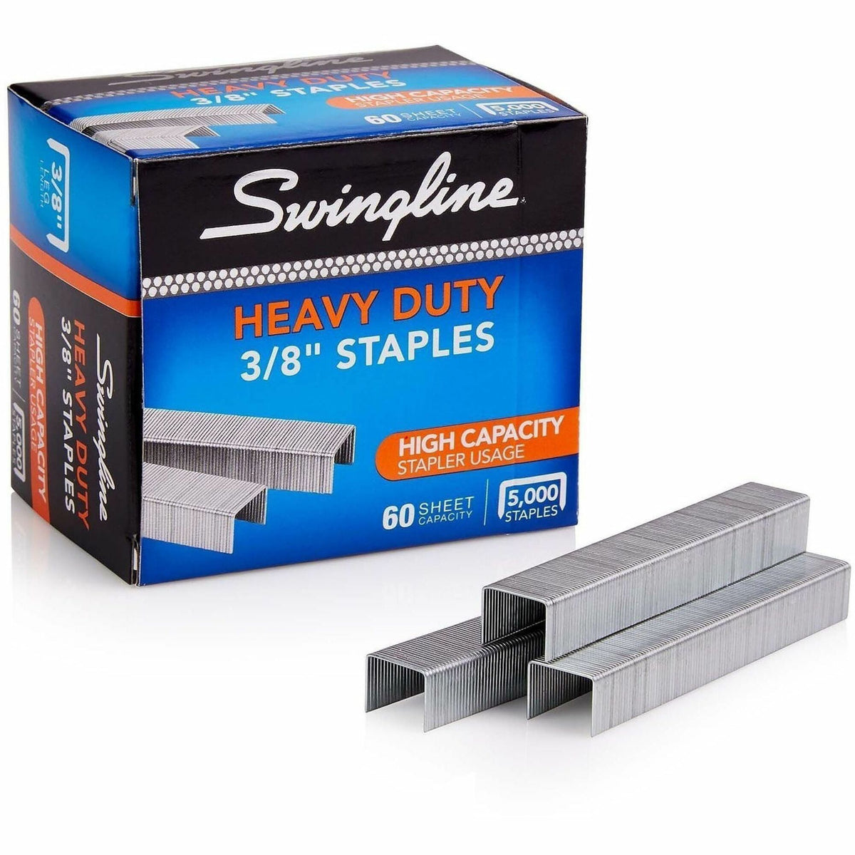 Swingline Staples - Heavy Duty - 3/8" Leg - Holds 60 Sheet(s) - Heavy Duty, Chisel Point - 100 Per Strip - 5000 / Box
