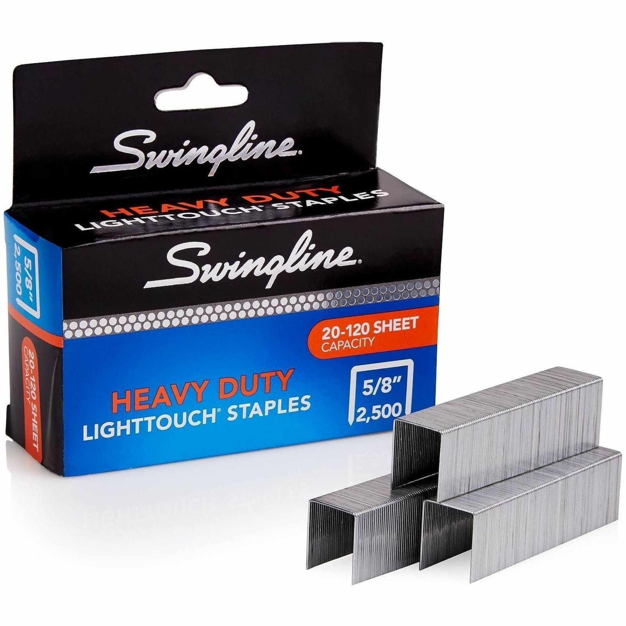 Swingline LightTouch Heavy-Duty Staples - Heavy Duty - 5/8" Leg - Holds 120 Sheet(s) - Heavy Duty, Chisel Point - 100 Per Strip - 2500 / Box