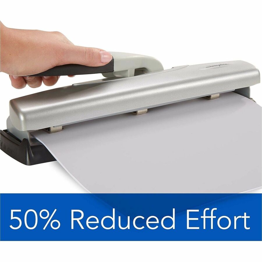 Swingline LightTouch High-Capacity Desktop Punch - 3 Punch Head(s) - 20 Sheet - 9/32" Punch Size - Metal - Black, Silver