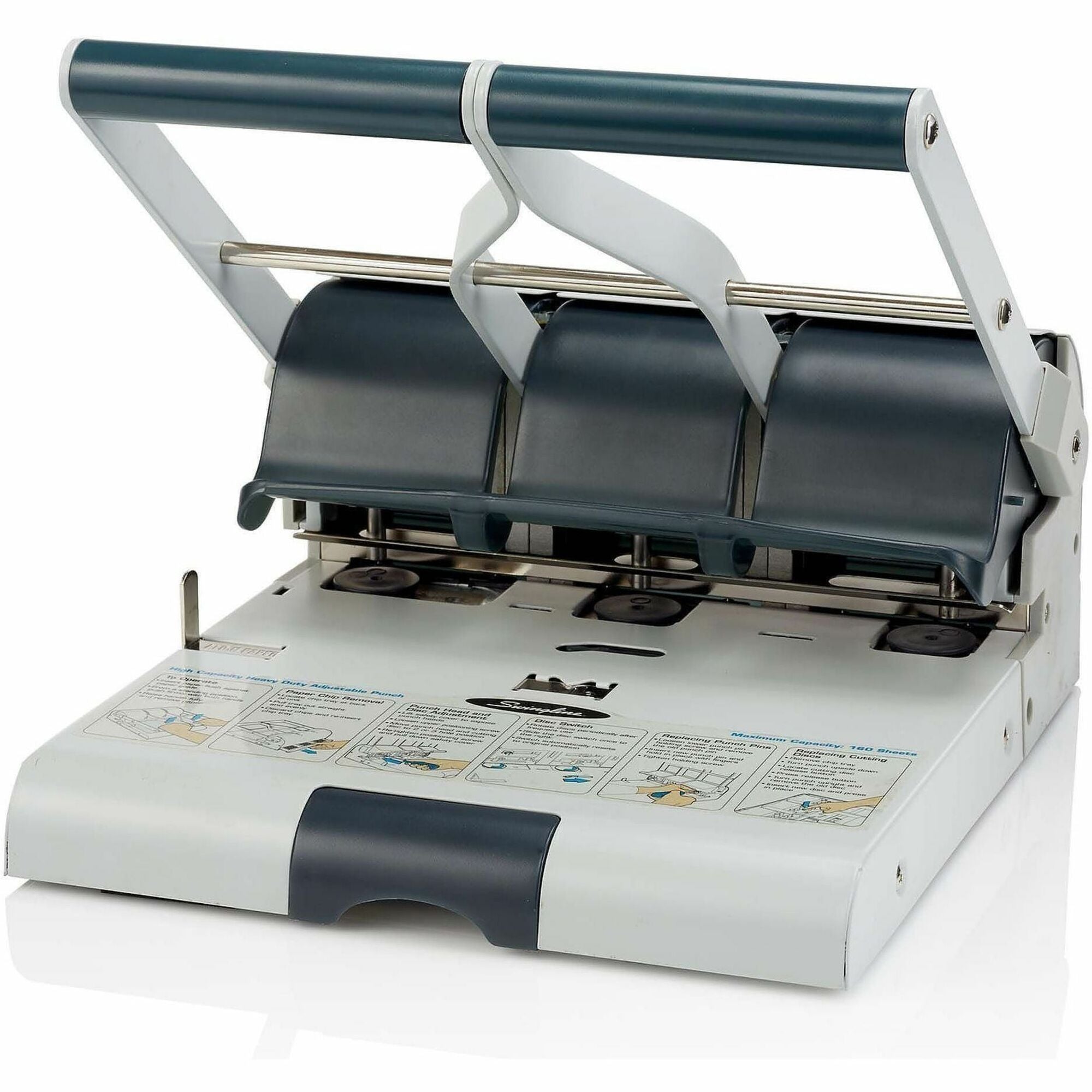 Swingline Manual Punch - 3 Punch Head(s) - 160 Sheet - 9/32" , 11/32" Punch Size - Metal - Gray