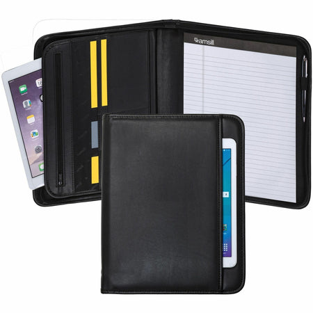Samsill Letter Pad Folio - 8 1/2" x 11" - 6 Exterior, Internal Pocket(s) - Vinyl, Polyvinyl Chloride (PVC) - Black - Tablet Pocket, Zipper Closure, Wrap-around - 1 Each