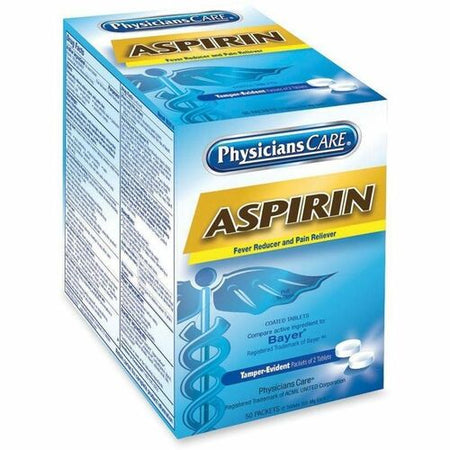 PhysiciansCare Aspirin Tablets - For Headache, Toothache - 2/Packet - 50 / Box