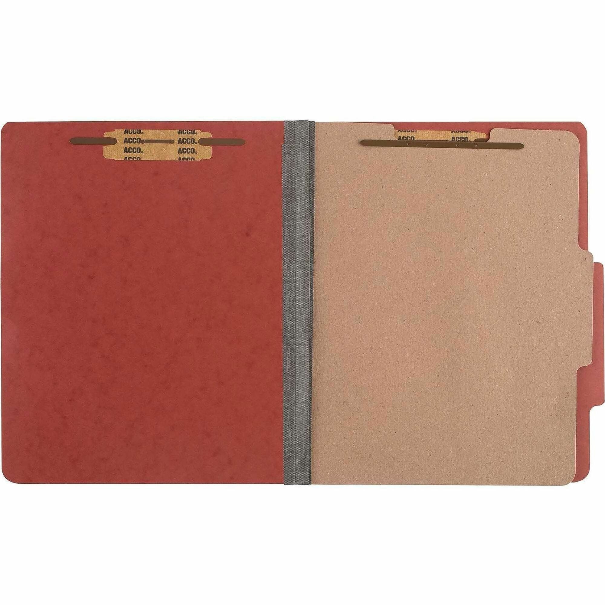 ACCO Letter Classification Folder - 2" Folder Capacity - 8 1/2" x 11" - 4 Fastener(s) - Folder - 1 Divider(s) - 4 pt. - Pressboard, Tyvek - Earth Red - 10 / Box