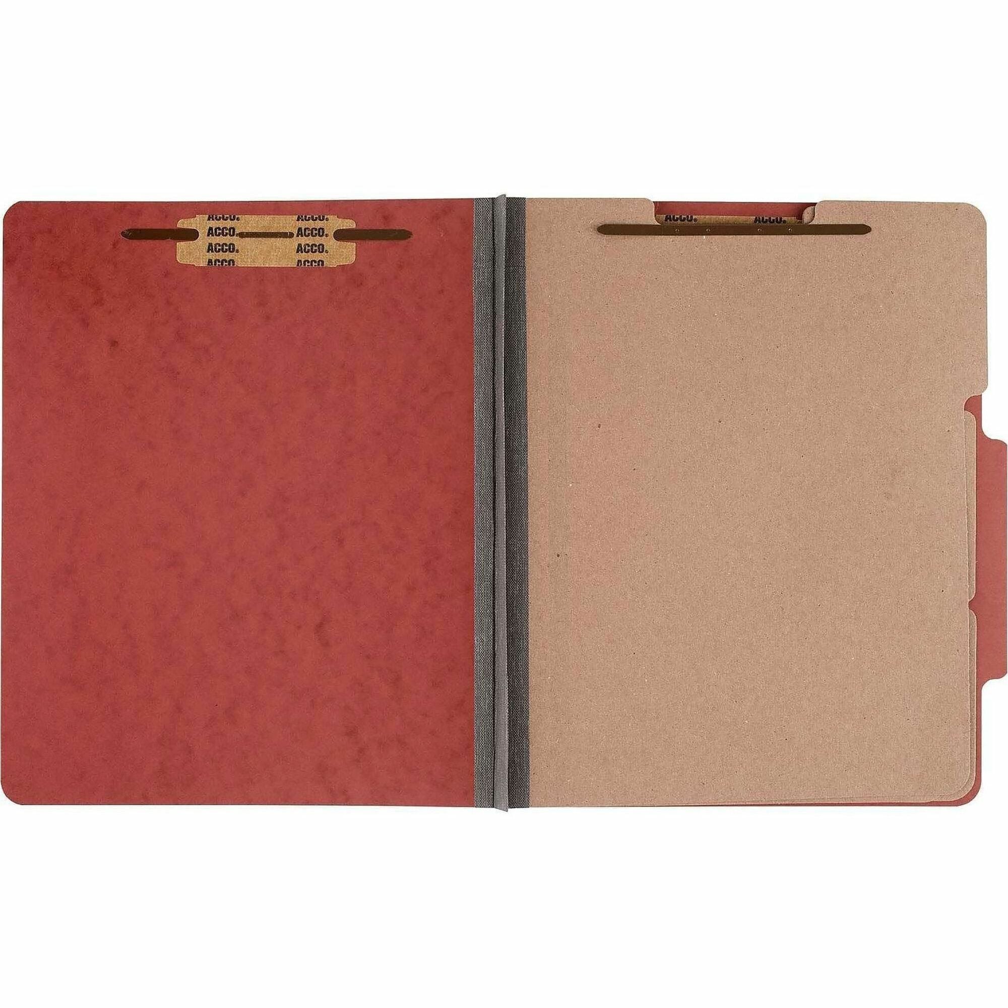 ACCO Letter Classification Folder - 4" Folder Capacity - 8 1/2" x 11" - 8 Fastener(s) - 1" for Folder - 3 Divider(s) - 8 pt. - Pressboard, Tyvek - Earth Red - 10 / Box