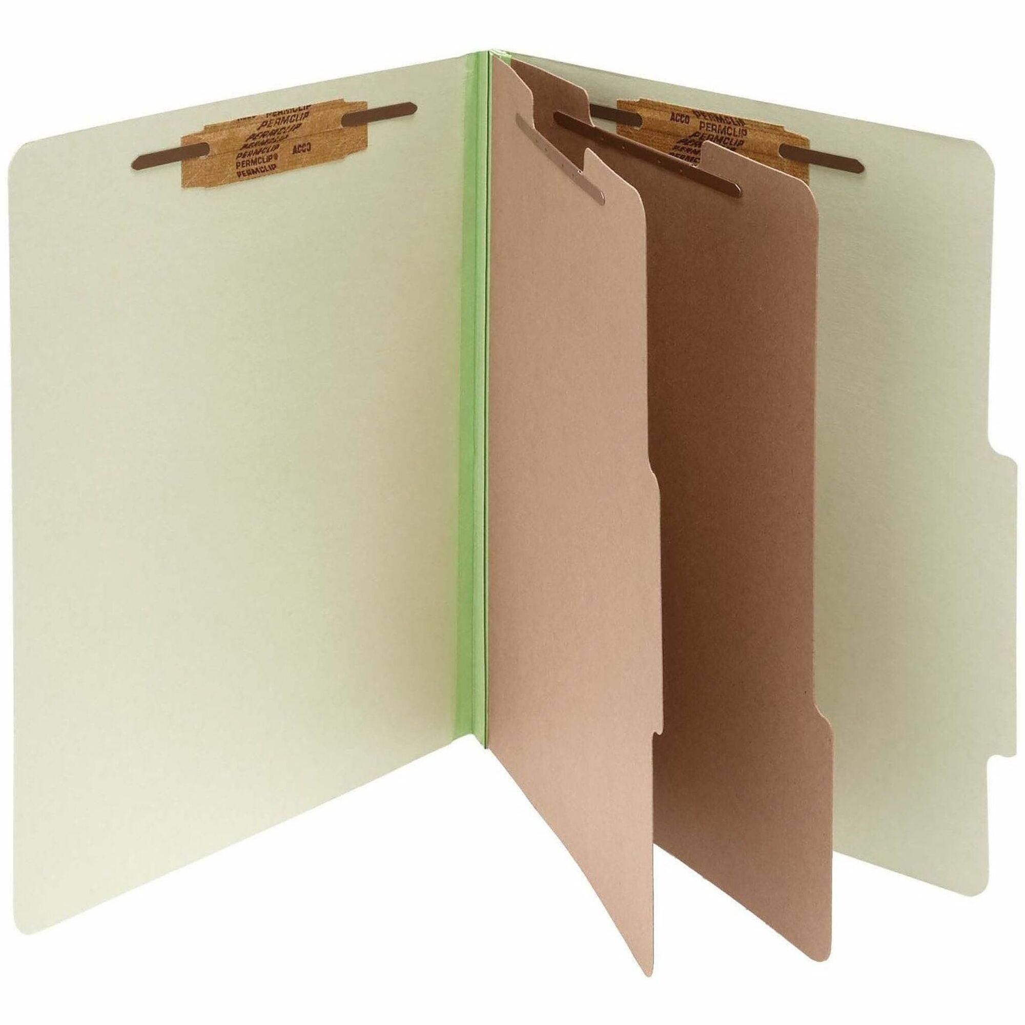 ACCO Letter Classification Folder - 3" Folder Capacity - 8 1/2" x 11" - 6 Fastener(s) - 1" for Folder - 2 Divider(s) - 6 pt. - Pressboard, Tyvek - Leaf Green - 10 / Box