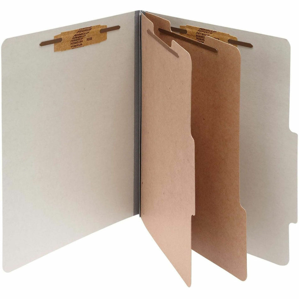 ACCO Letter Classification Folder - 3" Folder Capacity - 8 1/2" x 11" - 6 Fastener(s) - 1" Fastener Capacity - 2 Divider(s) - 6 pt. - Pressboard, Tyvek - Mist Gray - 10 / Box