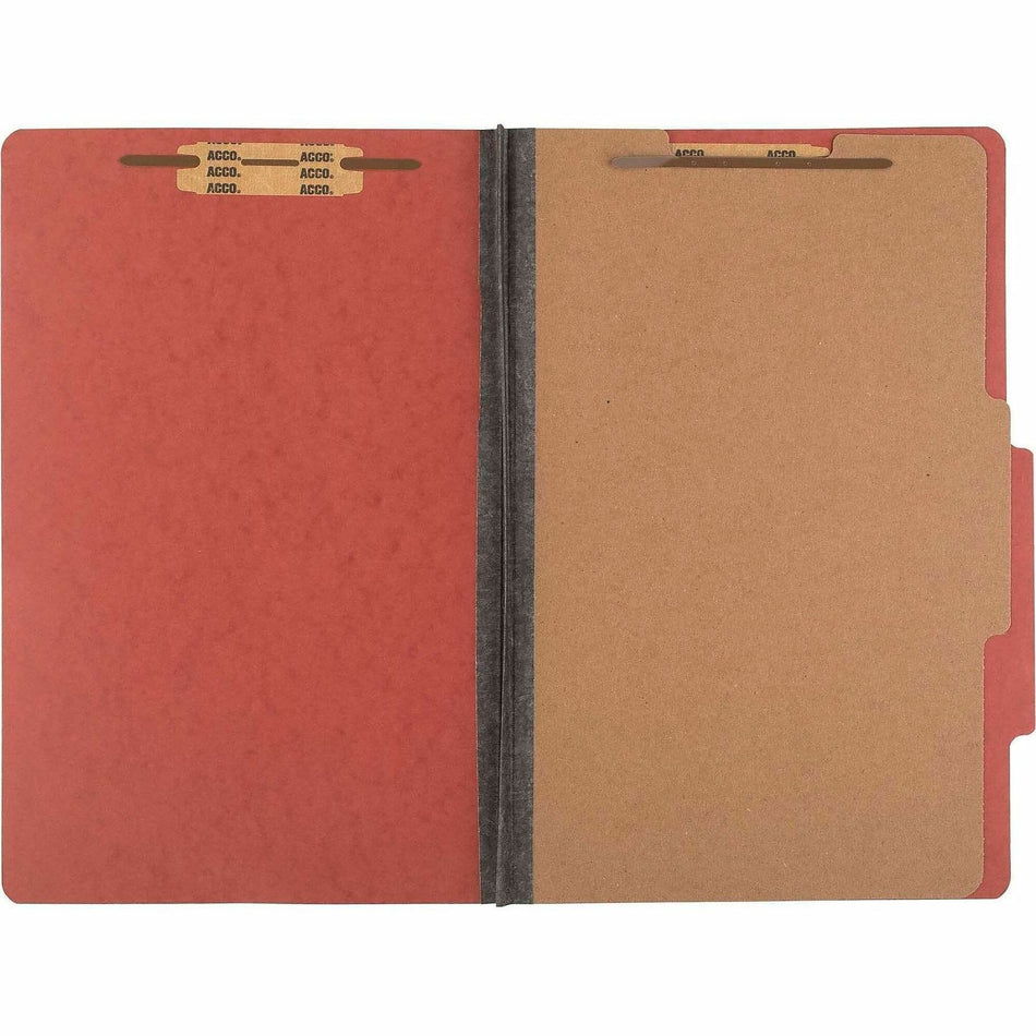 ACCO Legal Classification Folder - 2" Folder Capacity - 8 1/2" x 14" - 4 Fastener(s) - 1" for Folder - 1 Divider(s) - 4 pt. - Pressboard, Tyvek - Earth Red - 10 / Box