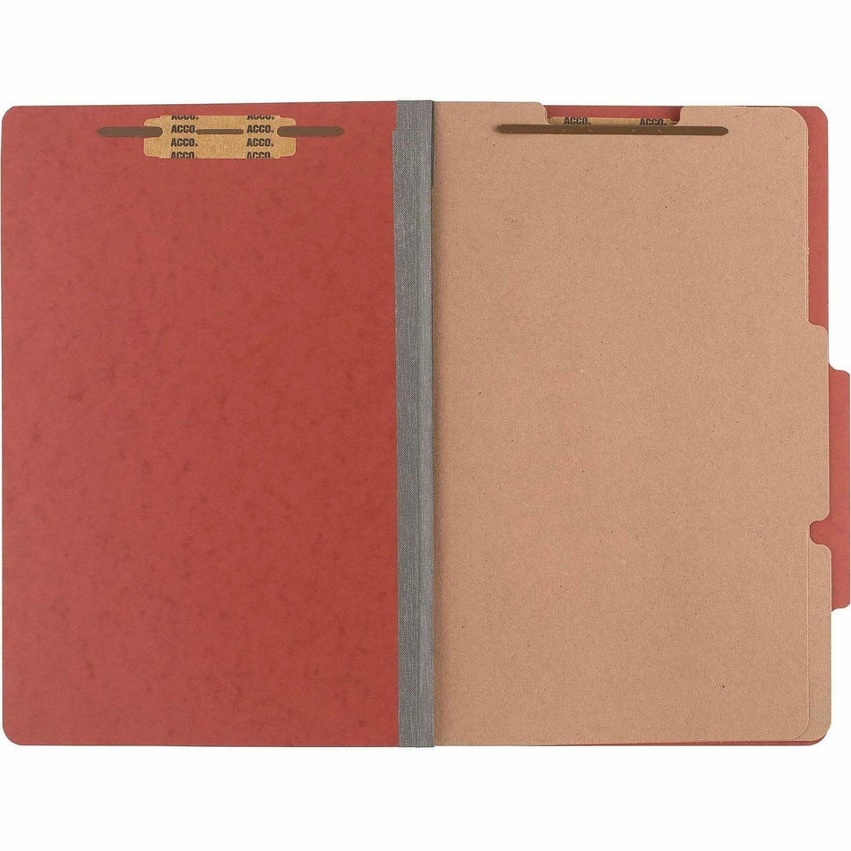 ACCO Legal Classification Folder - 3" Folder Capacity - 8 1/2" x 14" - 6 Fastener(s) - 1" for Folder - 2 Divider(s) - 6 pt. - Pressboard, Tyvek - Earth Red - 10 / Box
