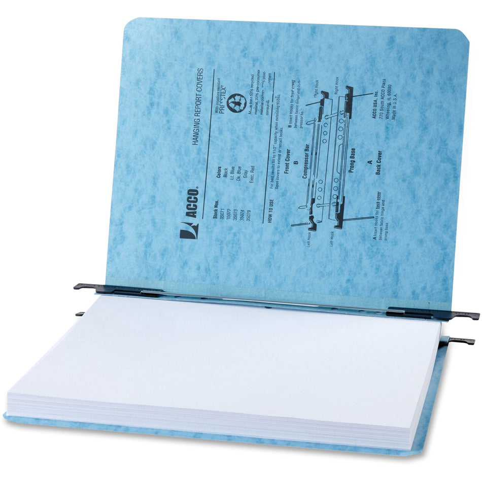ACCO Presstex Letter Recycled Report Cover - 2" Folder Capacity - 8 1/2" x 11" - 20 pt. - Tyvek, Presstex - Light Blue - 60% Recycled - 5 / Pack