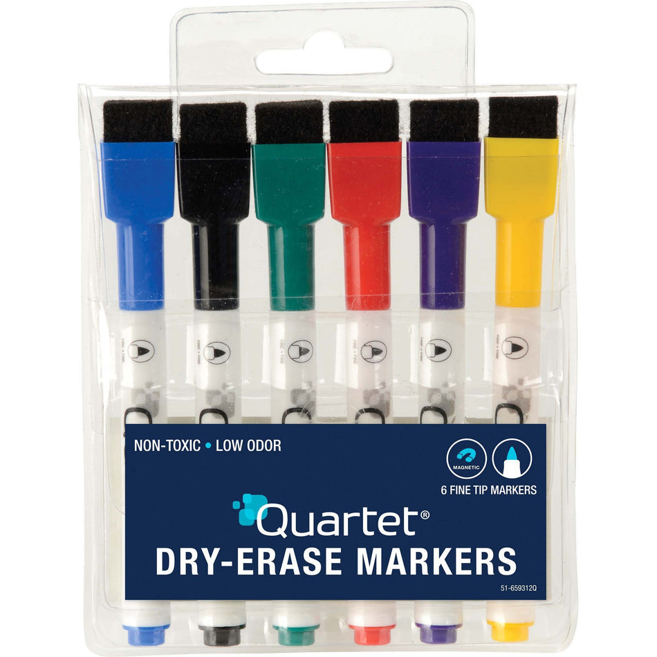Quartet ReWritables Mini Dry-Erase Markers - Fine Marker Point - Black, Red, Green, Blue, Purple, Yellow Ink - 6 / Set