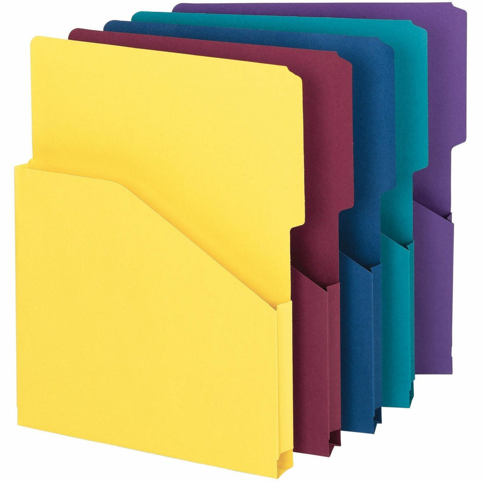 Smead Organized Up 2/5 Tab Cut Letter Recycled File Jacket - 8 1/2" x 11" - 1" Expansion - 11 pt. - Assorted - Unpunched - 10% Recycled - 5 / Pack