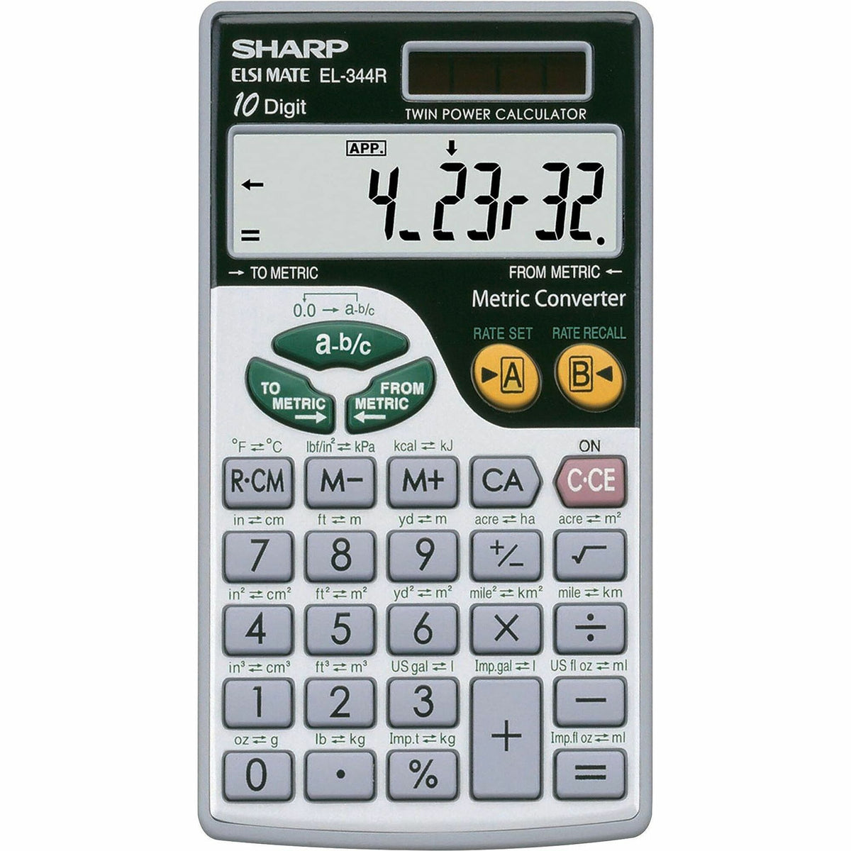 Sharp Calculators EL-344RB 10-Digit Handheld Calculator - 3-Key Memory, Sign Change, Auto Power Off - Battery/Solar Powered - Battery Included - 0.3" Height x 2.7" Width x 4.7" Depth - Gray, Black - 1 Each