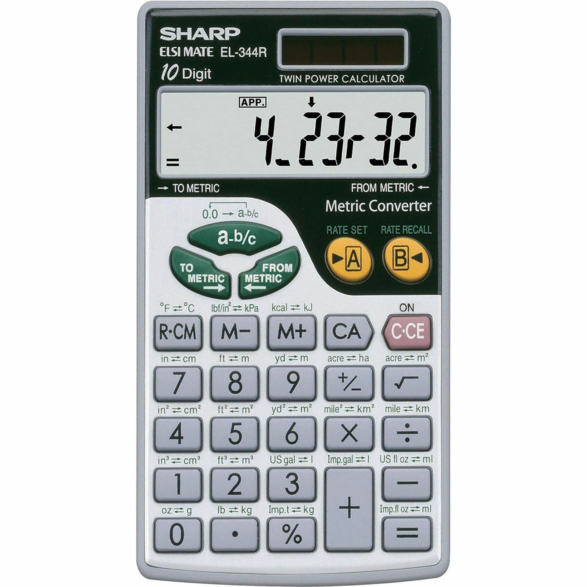 Sharp Calculators EL-344RB 10-Digit Handheld Calculator - 3-Key Memory, Sign Change, Auto Power Off - Battery/Solar Powered - Battery Included - 0.3" Height x 2.7" Width x 4.7" Depth - Gray, Black - 1 Each