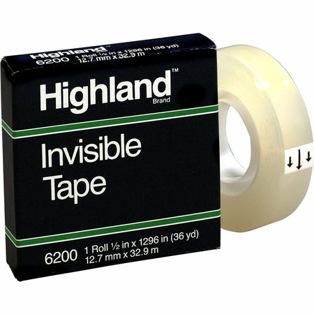 Highland 1/2"W Matte-finish Invisible Tape - 36 yd Length x 0.50" Width - 1" Core - Matte - Clear - For Mending, Splicing, Holding - 1 Roll