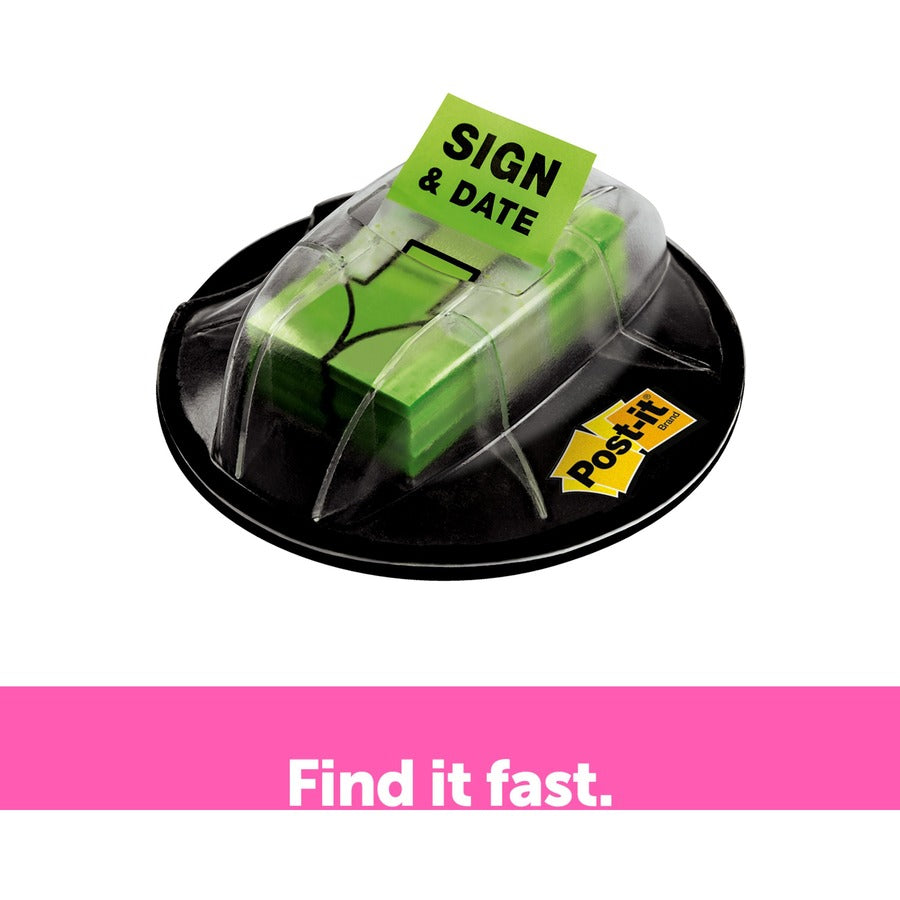 Post-it®  Message Flags - 200 x Bright Green - 1" Flag/Note Width x 1 3/4" Flag/Note Length - Arrow, Rectangle - Unruled - Sign & Date - Green - Removable, Self-adhesive - Dispenser Included - 200 / Pack