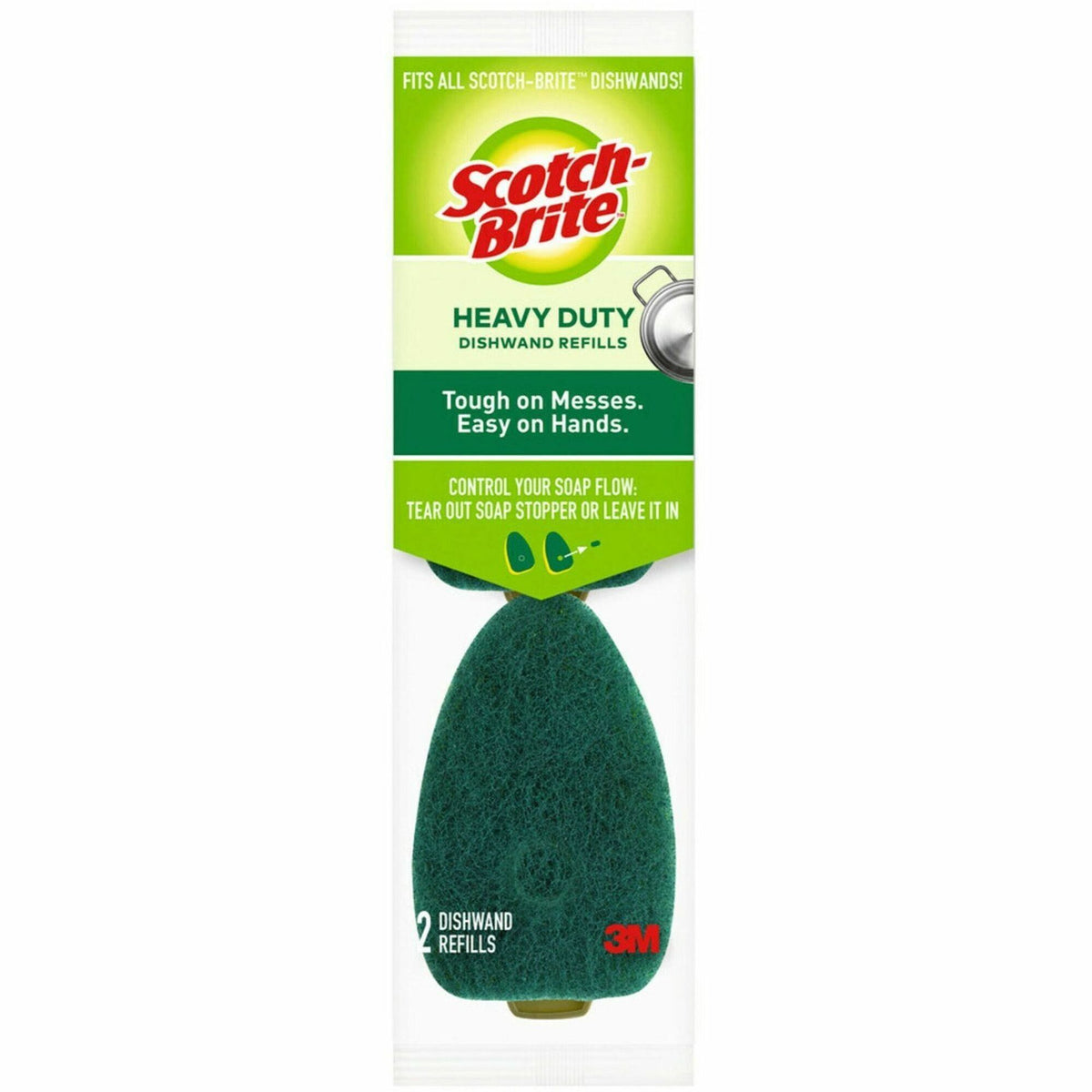 Scotch-Brite Heavy-Duty Dishwand Refills - 2.9" Height x 2.2" Width - 2 / Pack - Green
