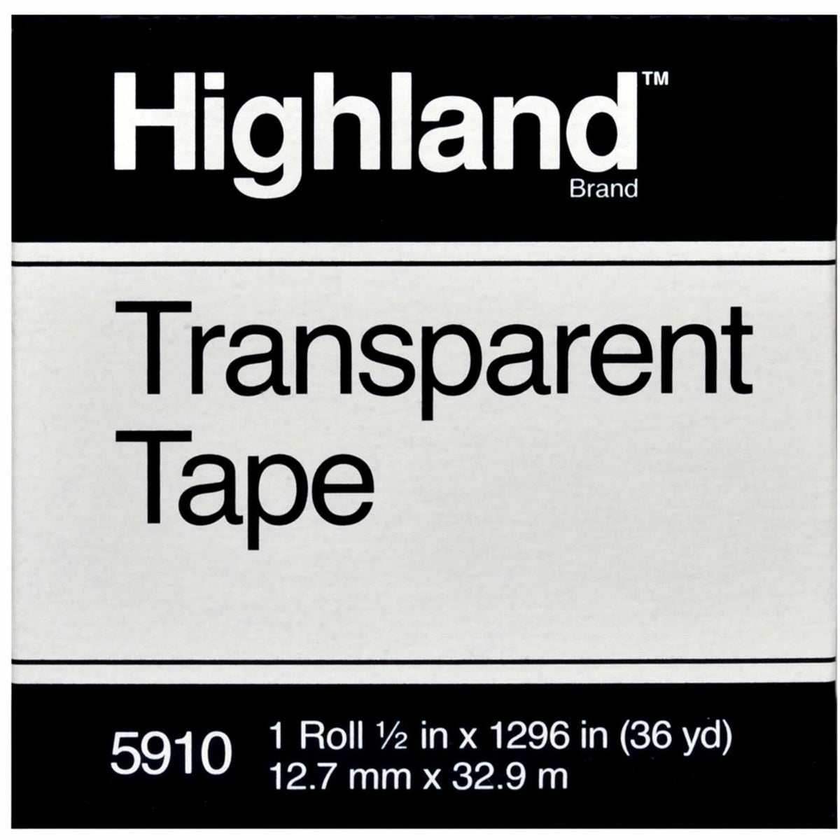 Highland Transparent Light-duty Tape - 36 yd Length x 0.50" Width - 1" Core - Clear - Acrylic - Polypropylene Backing - For Mending, Sealing, Protecting, Holding - 1 Roll