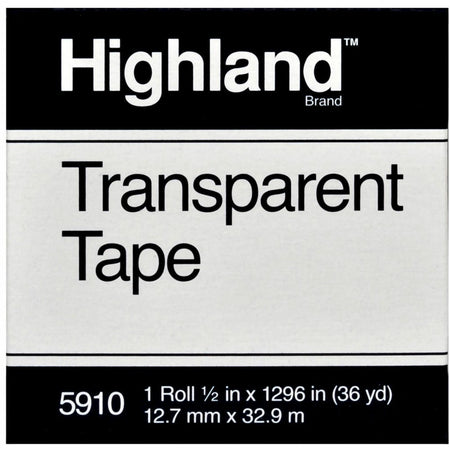 Highland Transparent Light-duty Tape - 36 yd Length x 0.50" Width - 1" Core - Clear - Acrylic - Polypropylene Backing - For Mending, Sealing, Protecting, Holding - 1 Roll