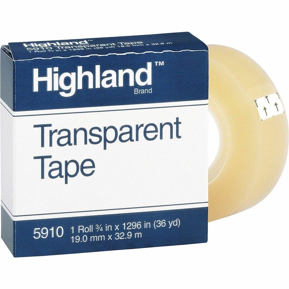 Highland Transparent Light-duty Tape - 36 yd Length x 0.75" Width - 1" Core - Clear - Acrylic - Polypropylene Backing - For Mending, Sealing, Protecting, Holding - 1 Roll