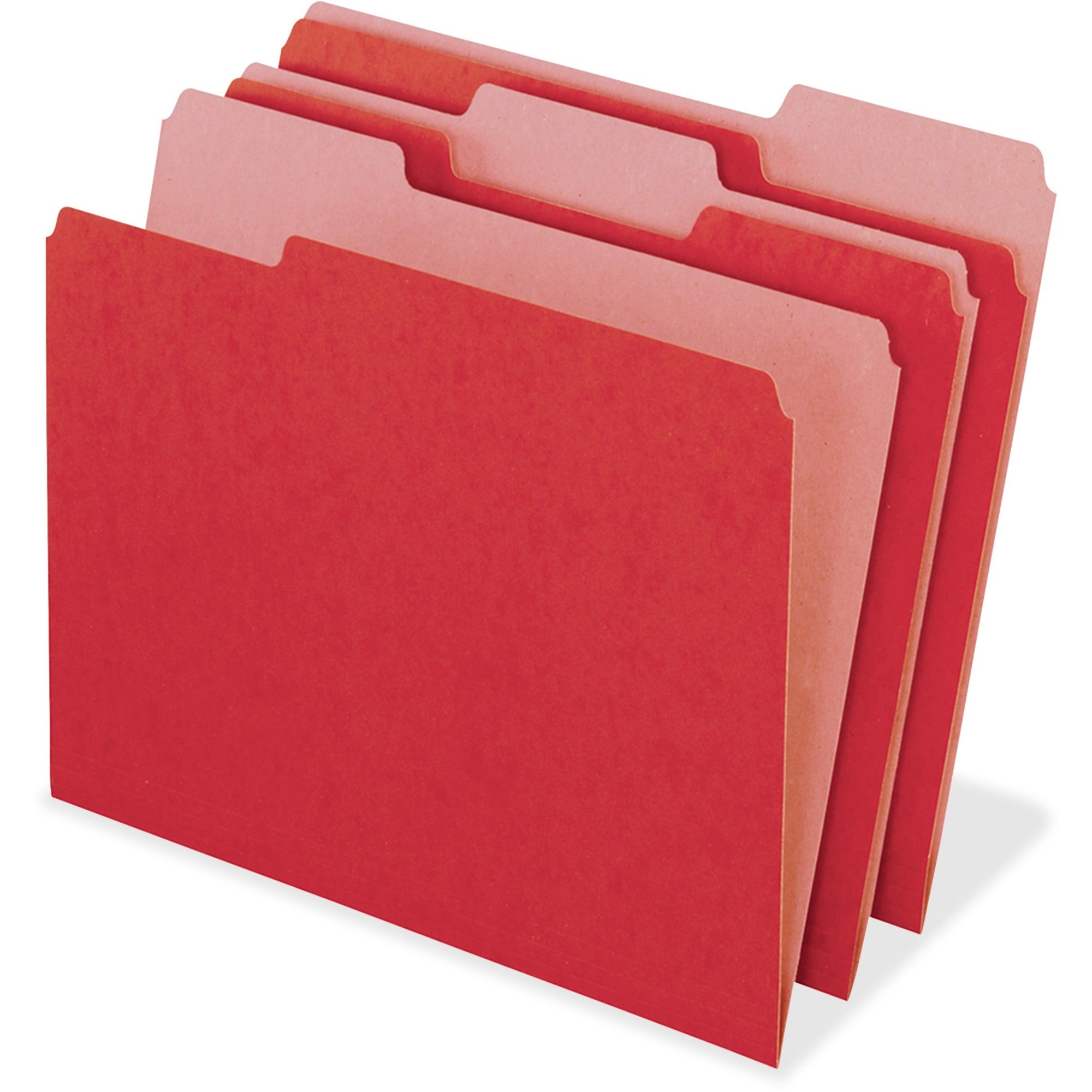 Pendaflex EarthWise 1/3 Tab Cut Recycled Top Tab File Folder - 9 1/2" x 11 3/4" - Top Tab Location - Assorted Tab Position - 11 pt. - Red - 100% Recycled - 100 / Box