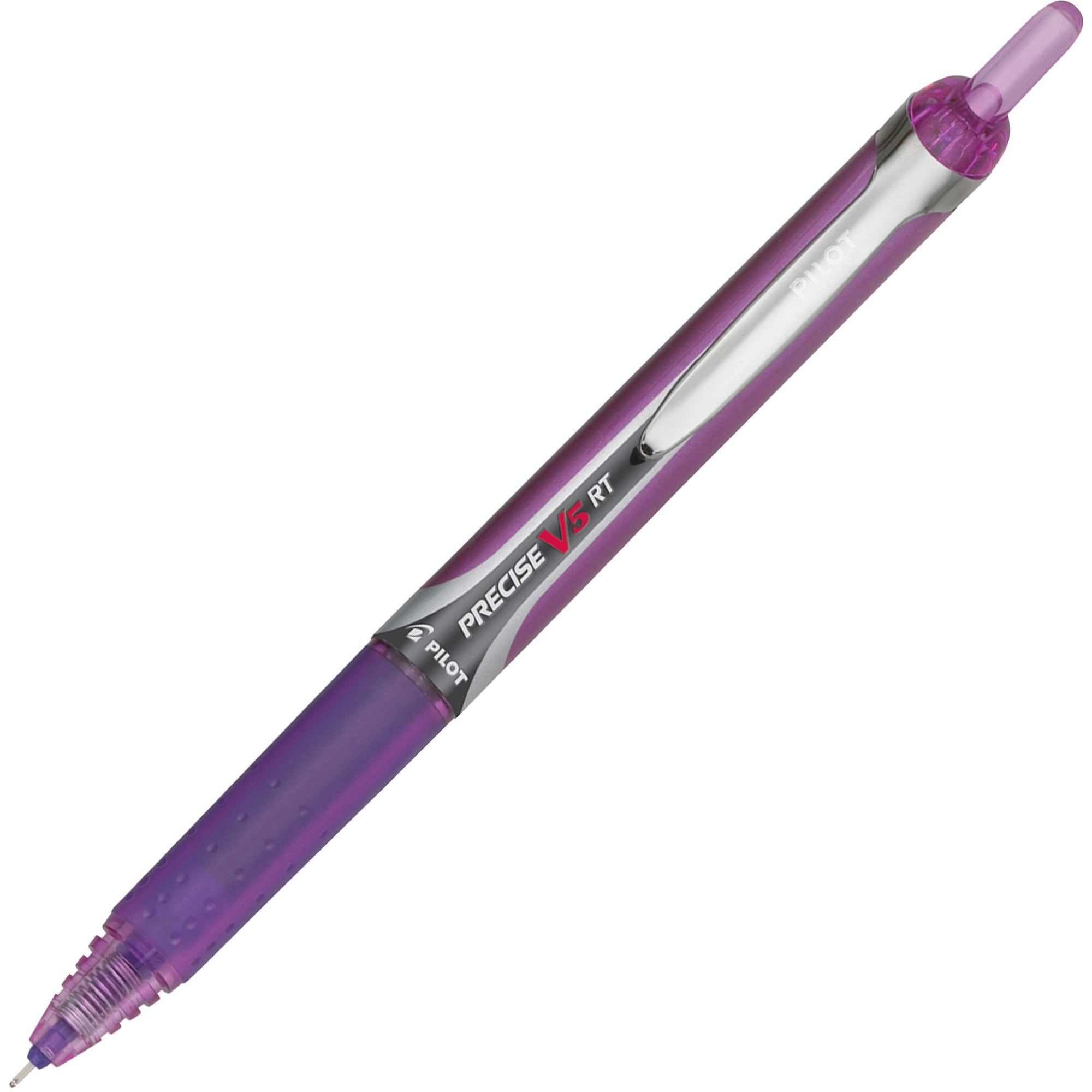 Pilot V5RT Rolling Ball Pen - 0.5 mm Extra Fine Needle Pen Point - Refillable - Retractable - Purple Ink - Water Based - Purple Barrel - 1 Dozen