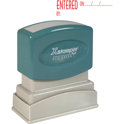 Xstamper Red Ink ENTERED Title Stamp - Message Stamp - ENTERED - 0.50" Impression Width x 1.62" Impression Length - 100000 Impression(s) - Red - Recycled - 1 Each