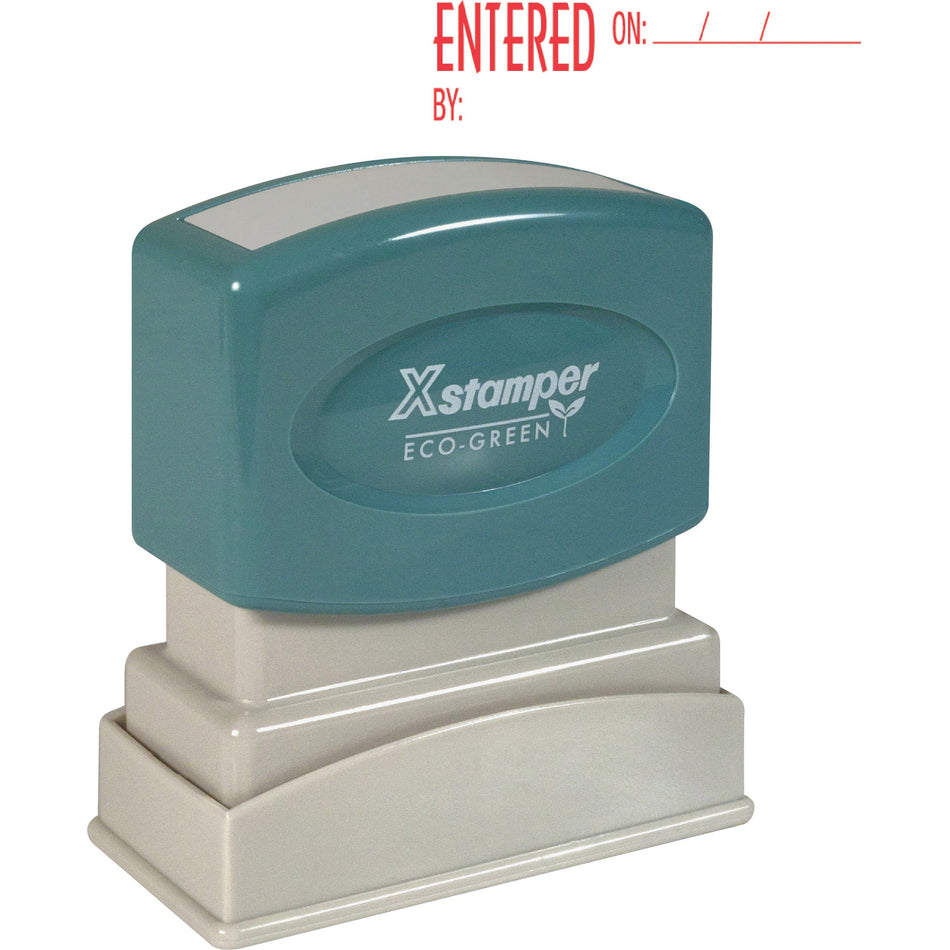 Xstamper Red Ink ENTERED Title Stamp - Message Stamp - ENTERED - 0.50" Impression Width x 1.62" Impression Length - 100000 Impression(s) - Red - Recycled - 1 Each