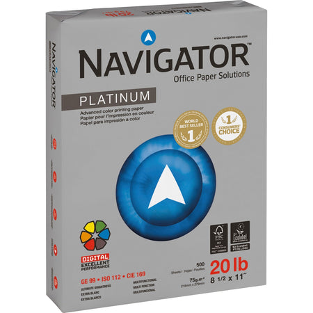 Navigator Platinum Office Multipurpose Paper - Bright White - 99 Brightness - Letter - 8 1/2" x 11" - 20 lb Basis Weight - Smooth - Chlorine-free - Bright White - 500 Sheets per Ream - 10 / Carton
