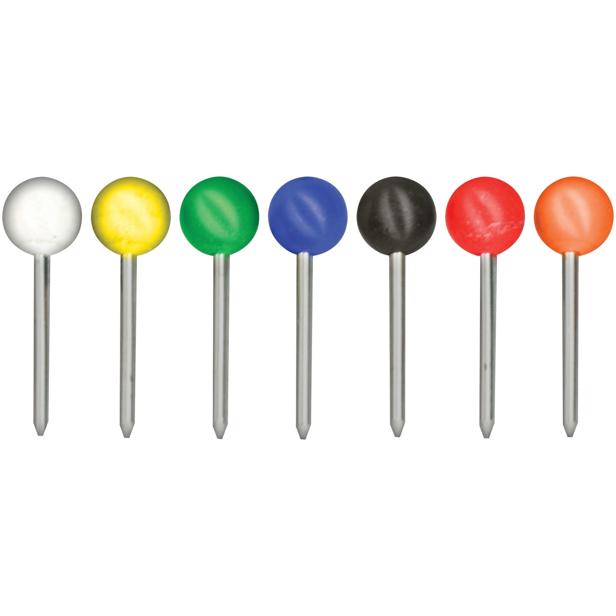 Gem Office Products Round Head Map Tacks - 0.18" Head - 0.4" Length - Assorted - 100 / Box