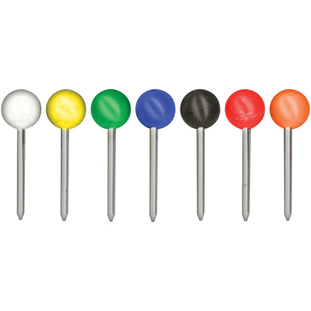 Gem Office Products Round Head Map Tacks - 0.18" Head - 0.4" Length - Assorted - 100 / Box