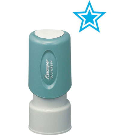 Xstamper Outlined Star Pre-inked Stamp - Design Stamp - STAR - 0.63" Impression Diameter - 100000 Impression(s) - Light Blue - Recycled - 1 Each