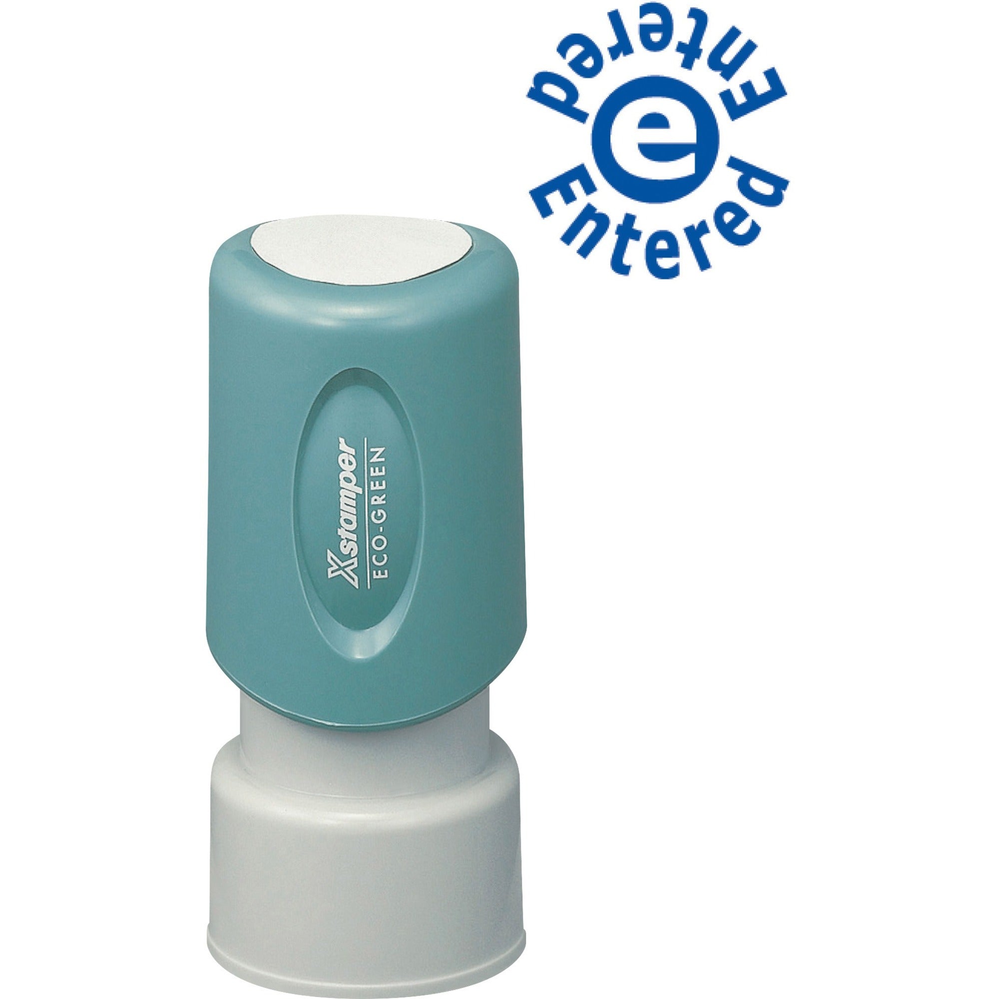 Xstamper Entered e Entered Pre-inked Stamp - Message Stamp - ENTERED - 0.63" Impression Diameter - 100000 Impression(s) - Blue - Recycled - 1 Each
