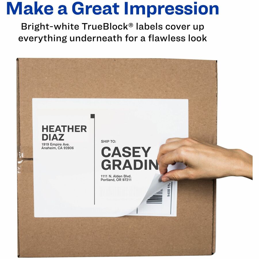 Avery®  Shipping Labels - TrueBlock - 8 1/2" Width x 11" Length - Permanent Adhesive - Rectangle - Laser, Inkjet - White - Jam-free, Smudge-free - 1 / Sheet - 25 / Pack