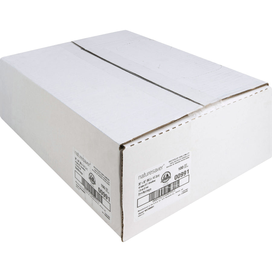 Nature Saver Black Low-density Recycled Can Liners - Extra Large Size - 60 gal Capacity - 38" Width x 58" Length - 1.25 mil (32 Micron) Thickness - Low Density - Black - Plastic - 100/Carton - Cleaning Supplies - Recycled