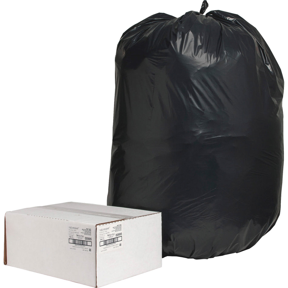 Nature Saver Black Low-density Recycled Can Liners - Extra Large Size - 60 gal Capacity - 58" Length x 38" Width x 2 mil (51 Micron) Thickness - Low Density - Black - Plastic - Cleaning Supplies - Recycled - 100 / Carton