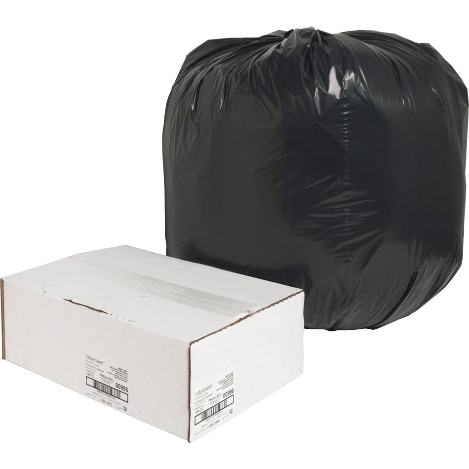 Nature Saver Black Low-density Recycled Can Liners - Large Size - 45 gal Capacity - 46" Length x 40" Width x 1.65 mil (42 Micron) Thickness - Low Density - Black - Plastic - Cleaning Supplies - Recycled - 100 / Carton