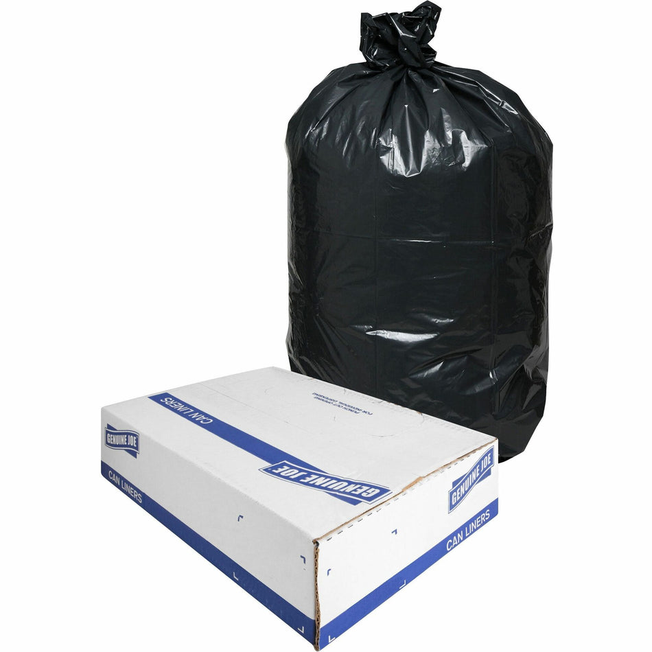 Genuine Joe Heavy-Duty Trash Can Liners - Medium Size - 30 gal Capacity - 36" Length x 30" Width x 1.50 mil (38 Micron) Thickness - Low Density - Black - 100/Box - 1 / Carton