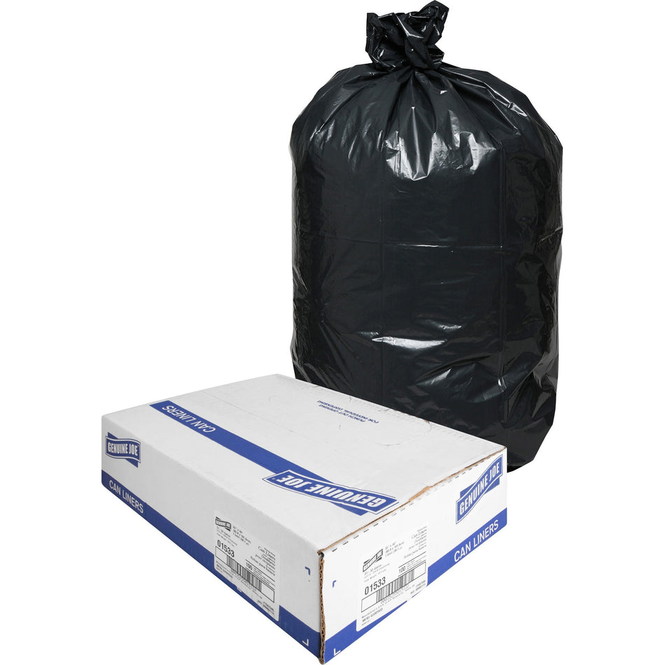 Genuine Joe Heavy-Duty Trash Can Liners - Medium Size - 33 gal Capacity - 40" Length x 33" Width x 1.50 mil (38 Micron) Thickness - Low Density - Black - 100/Box - 1 / Carton