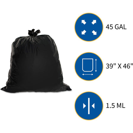 Genuine Joe Heavy-Duty Trash Can Liners: Large 45 gal Capacity 46’’x39’’ 1.50 mil Thickness - Bags & Liners