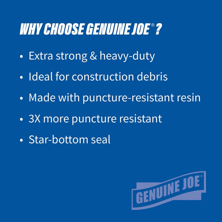 Genuine Joe Heavy-Duty Trash Can Liners - Large Size - 45 gal Capacity - 46" Length x 39" Width x 1.50 mil (38 Micron) Thickness - Low Density - Black - 50/Box - 1 / Carton