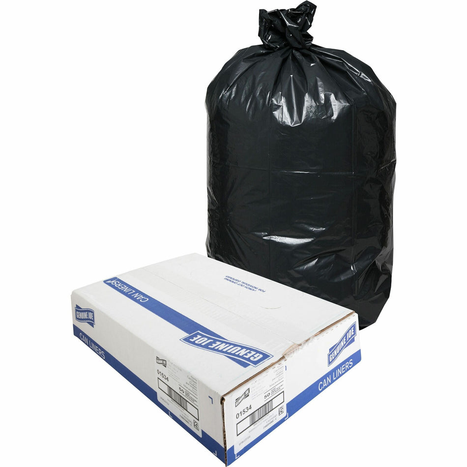Genuine Joe Heavy-Duty Trash Can Liners - Large Size - 45 gal Capacity - 46" Length x 39" Width x 1.50 mil (38 Micron) Thickness - Low Density - Black - 50/Box - 1 / Carton