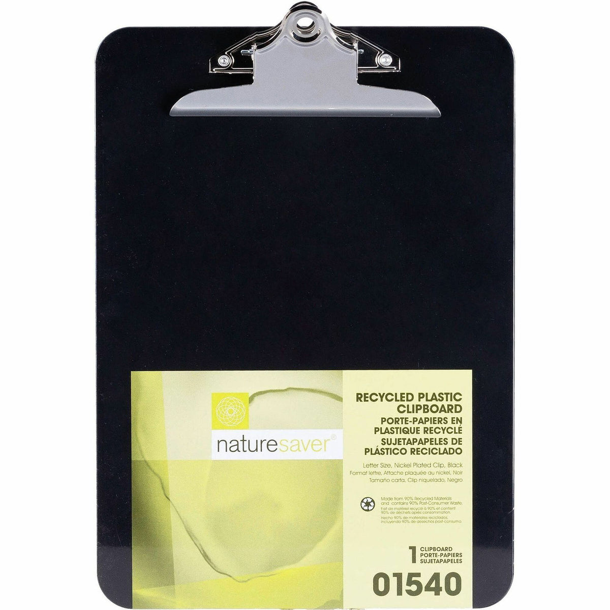 Nature Saver Recycled Plastic Clipboards - 1" Clip Capacity - 8 1/2" x 12" Sheet Size - Heavy Duty - Plastic - Black - 1 Each