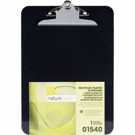 Nature Saver Recycled Plastic Clipboards - 1" Clip Capacity - 8 1/2" x 12" Sheet Size - Heavy Duty - Plastic - Black - 1 Each