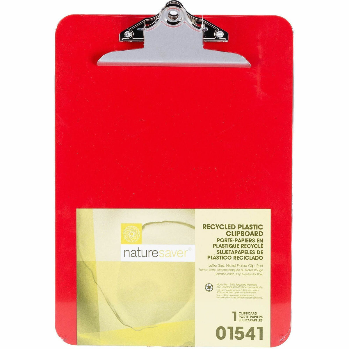 Nature Saver Recycled Plastic Clipboards - 1" Clip Capacity - 8 1/2" x 12" Sheet Size - Heavy Duty - Plastic - Red - 1 Each